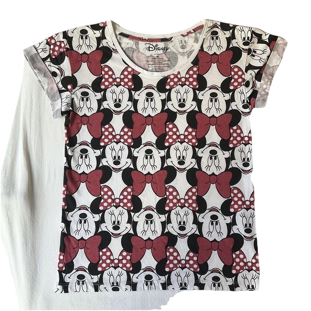 Disney Women Shirt M White Graphic Print Minnie Mouse Logo Crew Neck Pullover